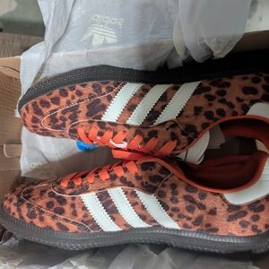 Adidas Leopard Print Gazelle Sneakers in Orange with White Stripes